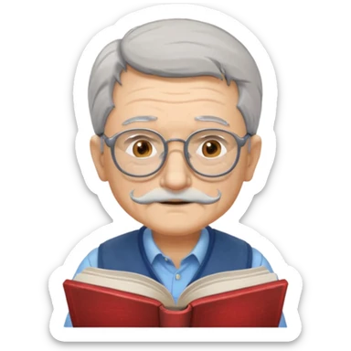 old man reading a book colored glasses sticker