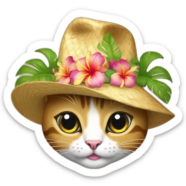 cat with a hawaian hat sticker