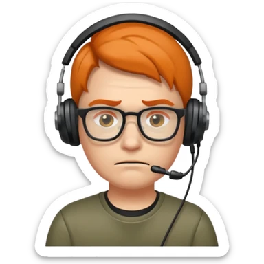 FROWN EXPRESSION WITH GLASSES GAMER WITH HEADSET sticker