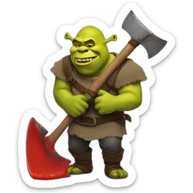 Shrek holding a axe with red slime dipping of it sticker