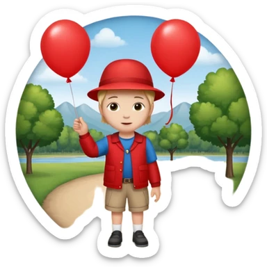 Child + balloon, Park Visitor, with park background, cicrle style frame. sticker