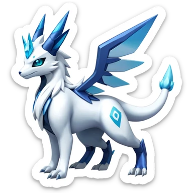 Futuristic Kyurem-reshiram-Glaceon-dialga-suicune-hybrid, full body sticker