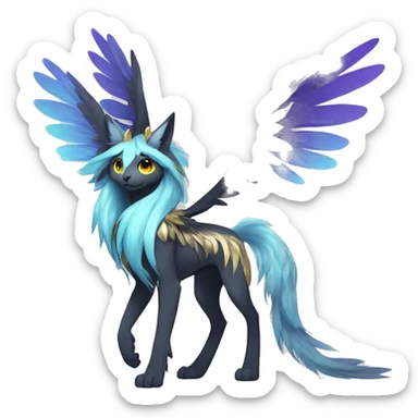 Anthro Sona Cool Edgy Cute Colorful Shy Detailed Winged Shiny High Quality Fakemon-Fantasy-Creature With Long Hair-Mane Full Body sticker