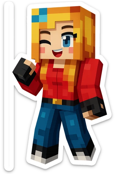 Separate the second character from the left named Crys into its own image, upscale for clarity, and remove the background for a transparent PNG. Focus on clear details and clean edges. sticker