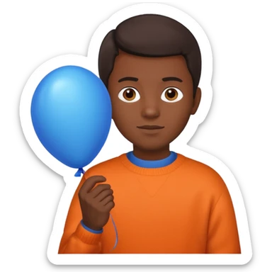 dark brown skin, orange sweater, hold blue balloon sticker