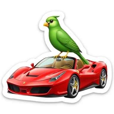 A green bird with ferrari car sticker