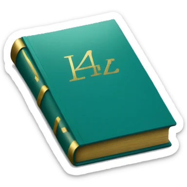 Realistic isolated teal book with metallic gold writing lying down flat. sticker