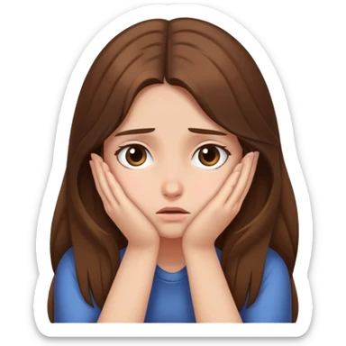  girl ashamed of herself of hiding face in hands with long brown hair sticker