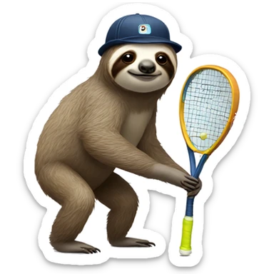sloth in a cap with a tennis racket sticker
