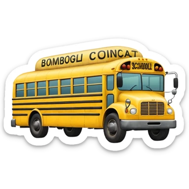 a school bus with bomboclat text in dianogal in front of it sticker