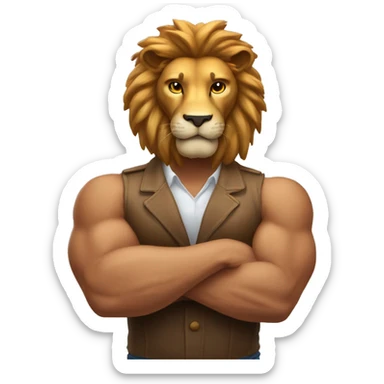 lion head -body of musculin man  hands crossed sticker