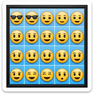 Emoji puzzle video.
Show 12 emojis in a clean grid.
One emoji has a clear visual difference (different color or missing detail).
Bright background, playful style.
Make it easy and fun for beginners.
4-second thinking time. sticker