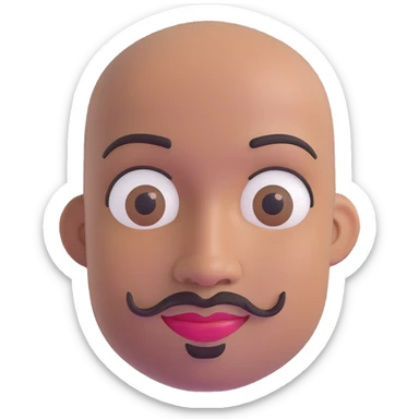 Oxumarê as a very happy smiling 37-year-old bald Black man with smooth oval head, indigenous facial features, mustache with goatee (no hair on sides of face), contour from chin to lips, and a beauty mark on left side below lip, Memoji style sticker
