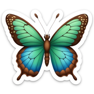 A butterfly with blue edges, green wings, and a brown body  sticker
