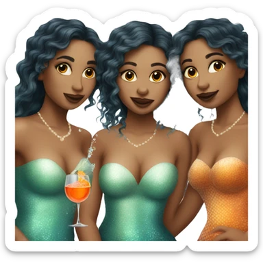 Three beautiful mermaids light skin drinking aperol sticker
