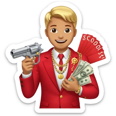 Dollars are pouring out of a red TikTok money-spinning gun "Sugar Daddy" sticker