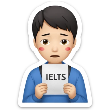 emoji student sad holding paper IELTS 5.5, crying, failure, white background sticker