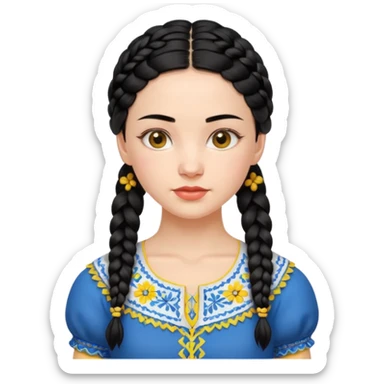Ukrainian young woman with black hair with two braids in Ukrainian national clothes, strong body sticker