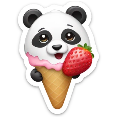 Panda eating ice cream Strawberry flavor sticker