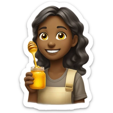 A girl eating honey sticker