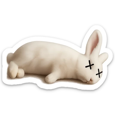 Add cartoon X's over the eyes to indicate the rabbit is dead, keep the rest realistic, no background. Maintain the realistic style of the rabbit while adding the cartoon X's over the eyes as a clear dead indicator. sticker