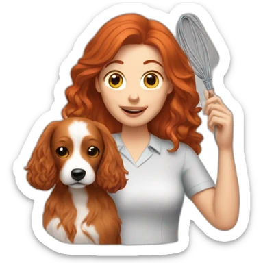 redhead woman holding wire hair dog sticker