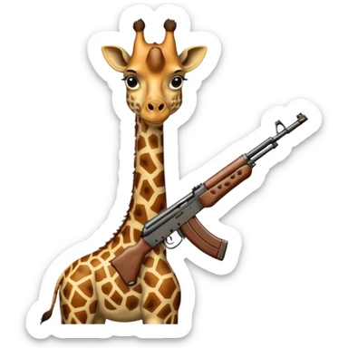 Giraffe that has a ak 47 sticker