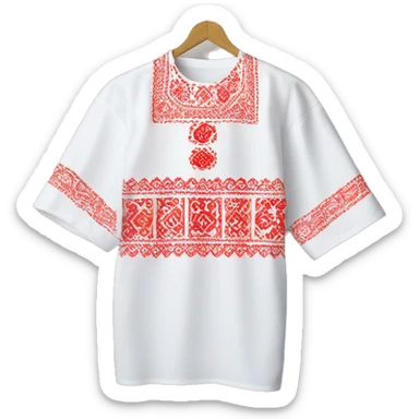  Shirt  vyshyvanka, white with red round embodiary on sleeves sticker