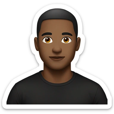 young man side part hair in color black brown, wearing black tshirt sticker