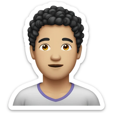 Asian, overweight, young man, black curly hair. sticker