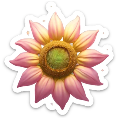 Sunflower (Pink Variation) "A surreal pastel pink sunflower with glowing petals, a shimmering golden center, and tiny stars floating around its edges." sticker