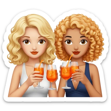 a blonde white girl and a bi racial girl with curly black hair drinking aperol spritz  sticker