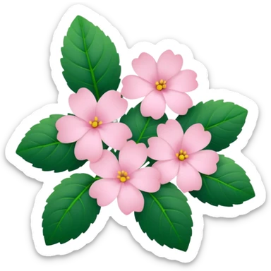 Aesthetic flowers and plants growing from the ground in colours of soft pink matching the deep green leaves (to describe/match with the word flourish) more of a wild bush or vine  sticker