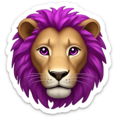 Lion with magenta hair, glowing white eyes, purple skin sticker