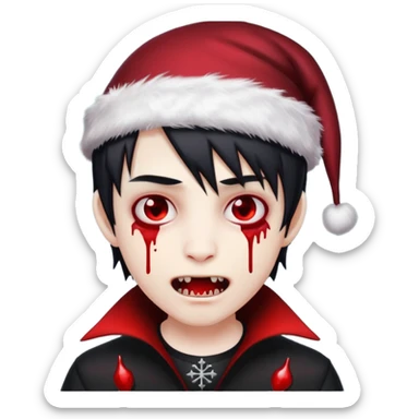 grey skin emo vampire boy with Christmas hat and blood dripping from fangs  sticker