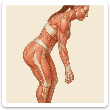 Faithful anatomical version of the girl in the same position as the reference photo, highlighting muscles and bones, maintaining the silhouette and details. Medical illustrative style with clear details. sticker