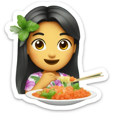 hawaian girl eating poke sticker