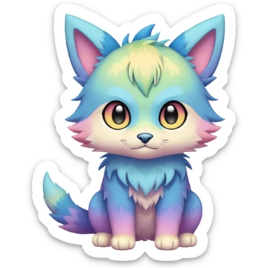 Pastel warm colorful-gradient anime-styled edgy cool badass cute random Fakémon-creature, with random markings, full body sticker