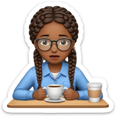 Make a black female software engineer with glasses  and braids coding, crying and drinking coffee. Should be crying  sticker