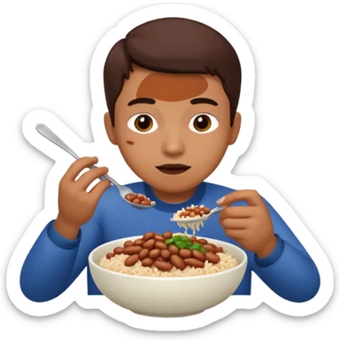 Create a person having lunch. Not a sandwich. Rice, beans and meat. sticker
