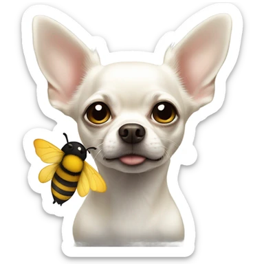 White chihuahua with bumble bee sticker