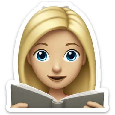 A blonde girl with blue eyes reading book  sticker