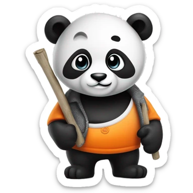 segun el panda anterior genera la figura de un panda en blanco y negro, que parece estar sentado, con un estilo de vendedor profesional alegre,con un cartel, en el cartel dice: "Bienvenido a Spandy store" en color naranja. sticker