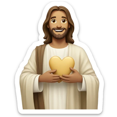 Jesus holding a cream beige heart and smiling  sticker