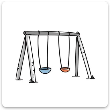 Children's playground swing set with seats in pastel colors (dd9fb0, ffc6d3, a3bfc9, c4bee2, f1b091), hand-drawn doodle style sticker