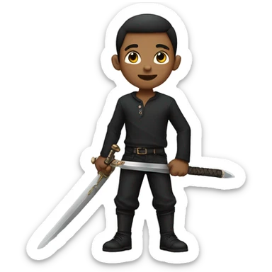 boy with dark pants and dark long sleeve shirt. holding sword up n one hand sticker