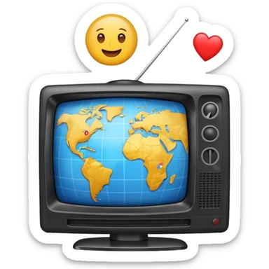 White Tv with an globe with emojis sticker