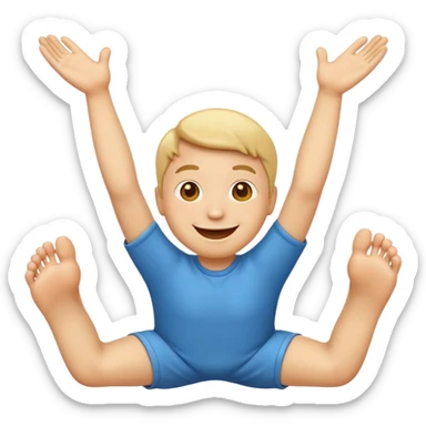 An emoji face that has his feet in the air behind him sticker