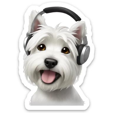 west highland white terrier with black headphone sticker