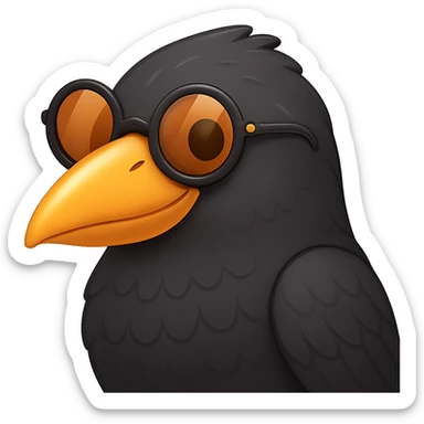 Make the bird emoji more emoji-like, keeping the detailed, slightly cartoonish style and subtle emoji shine. Define the feathers just a bit more than before, but keep it clean and not too realistic. Keep the orange beak and round sunglasses. No background. sticker
